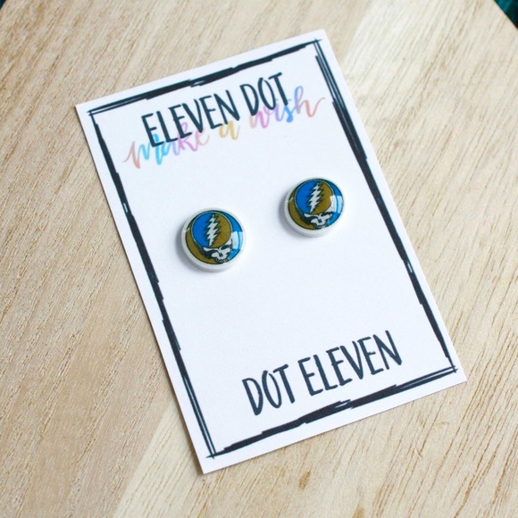 Jewelry - Green Blue Grateful Dead Skull Music Band Earrings